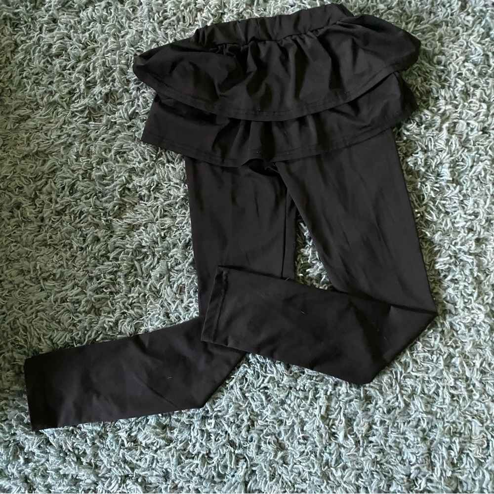 Black Ruffled Dance Leggings with Attached Skirt